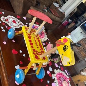 Vintage Playskool Yellow and Red Giraffe Ride-On/Pull Toy. Circa 1960